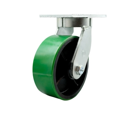 Service Caster 8'' Extra Heavy Duty Green Poly on Cast Iron Wheel Swivel Top Plate Caster CRAN-SCC-KP92S830-PUR-GB